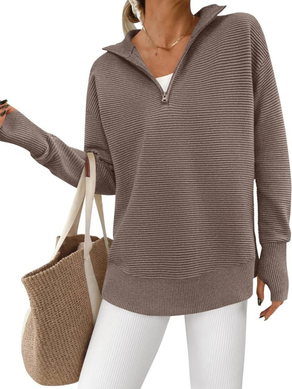 Cozy Long Sleeve Quarter Zip Pullover Sweater for Women - Perfect Layering Piece